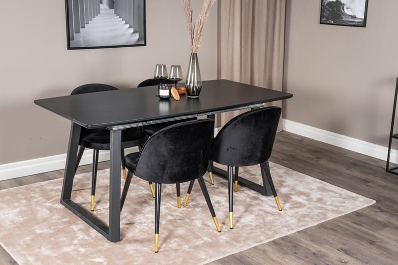 Spisegruppe Venture Home Inca spisegruppe uttrekkbar 160 cm rektangulær med 4 Velvet-stoler Svart2 - Møbler - Bord - Spisegrupper