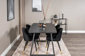 Spisegruppe Venture Home Inca spisegruppe uttrekkbar 160 cm rektangulær med 4 Velvet-stoler Svart2 - Møbler - Bord - Spisegrupper