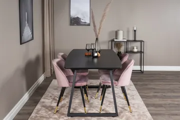 Spisegruppe Venture Home Inca spisegruppe uttrekkbar 160 cm rektangulær med 4 Velvet-stoler Svart/rosa - Møbler - Bord - Spisegrupper