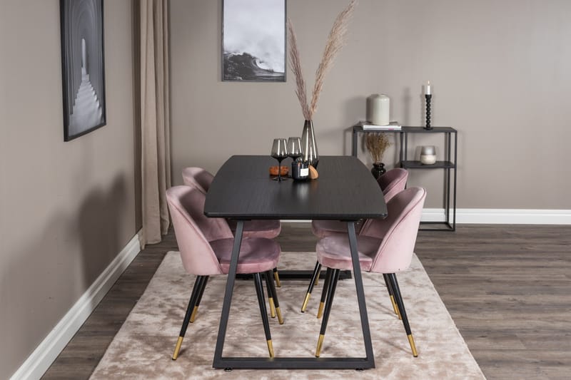 Spisegruppe Venture Home Inca spisegruppe uttrekkbar 160 cm rektangulær med 4 Velvet-stoler Svart/rosa - Møbler - Bord - Spisegrupper