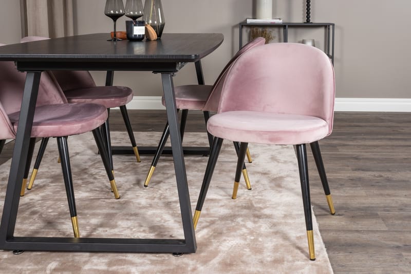 Spisegruppe Venture Home Inca spisegruppe uttrekkbar 160 cm rektangulær med 4 Velvet-stoler Svart/rosa - Møbler - Bord - Spisegrupper