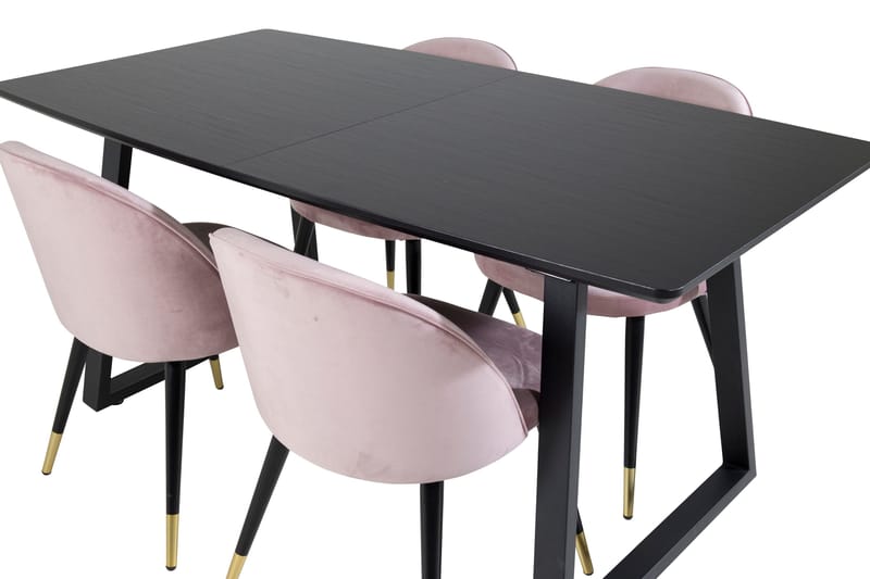 Spisegruppe Venture Home Inca spisegruppe uttrekkbar 160 cm rektangulær med 4 Velvet-stoler Svart/rosa - Møbler - Bord - Spisegrupper