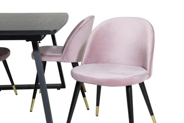 Spisegruppe Venture Home Inca spisegruppe uttrekkbar 160 cm rektangulær med 4 Velvet-stoler Svart/rosa - Møbler - Bord - Spisegrupper