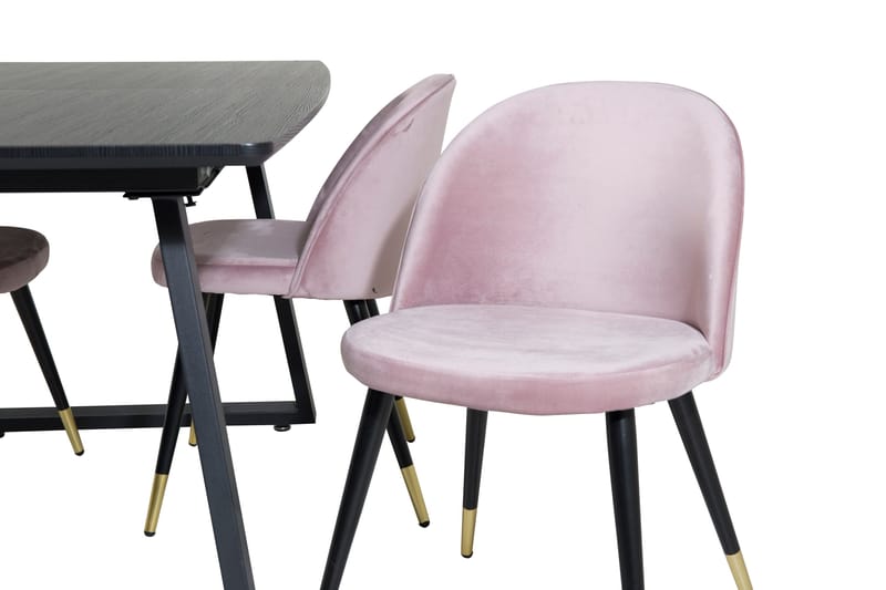 Spisegruppe Venture Home Inca spisegruppe uttrekkbar 160 cm rektangulær med 4 Velvet-stoler Svart/rosa - Møbler - Bord - Spisegrupper