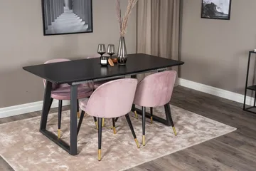 Spisegruppe Venture Home Inca spisegruppe uttrekkbar 160 cm rektangulær med 4 Velvet-stoler Svart/rosa - Møbler - Bord - Spisegrupper