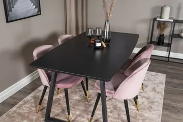 Spisegruppe Venture Home Inca spisegruppe uttrekkbar 160 cm rektangulær med 4 Velvet-stoler Svart/rosa - Møbler - Bord - Spisegrupper
