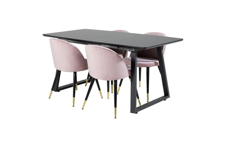 Spisegruppe Venture Home Inca spisegruppe uttrekkbar 160 cm rektangulær med 4 Velvet-stoler Svart/rosa - Møbler - Bord - Spisegrupper