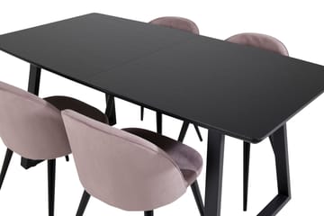 Spisegruppe Venture Home Inca spisegruppe uttrekkbar 160 cm rektangulær med 4 Velvet-stoler Svart/rosa2 - Møbler - Bord - Spisegrupper