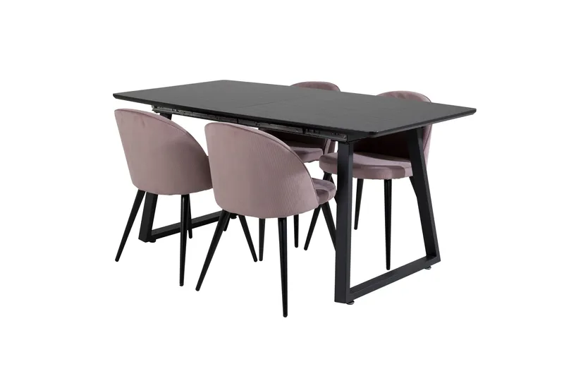 Spisegruppe Venture Home Inca spisegruppe uttrekkbar 160 cm rektangulær med 4 Velvet-stoler Svart/rosa2 - Møbler - Bord - Spisegrupper