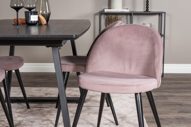 Spisegruppe Venture Home Inca spisegruppe uttrekkbar 160 cm rektangulær med 4 Velvet-stoler Svart/rosa2 - Møbler - Bord - Spisegrupper