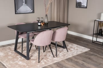 Spisegruppe Venture Home Inca spisegruppe uttrekkbar 160 cm rektangulær med 4 Velvet-stoler Svart/rosa2 - Møbler - Bord - Spisegrupper