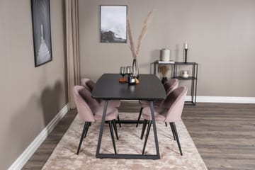 Spisegruppe Venture Home Inca spisegruppe uttrekkbar 160 cm rektangulær med 4 Velvet-stoler Svart/rosa2 - Møbler - Bord - Spisegrupper