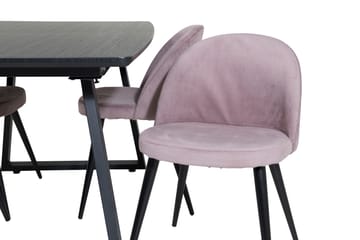 Spisegruppe Venture Home Inca spisegruppe uttrekkbar 160 cm rektangulær med 4 Velvet-stoler Svart/rosa2 - Møbler - Bord - Spisegrupper