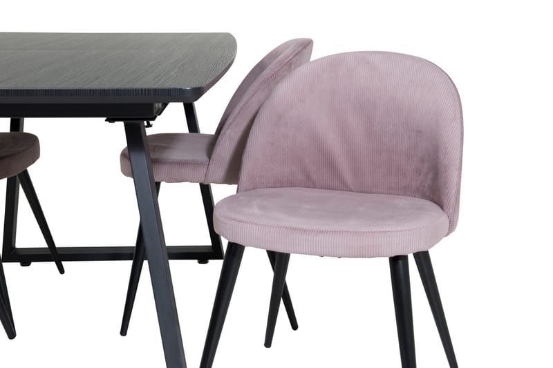 Spisegruppe Venture Home Inca spisegruppe uttrekkbar 160 cm rektangulær med 4 Velvet-stoler Svart/rosa2 - Møbler - Bord - Spisegrupper