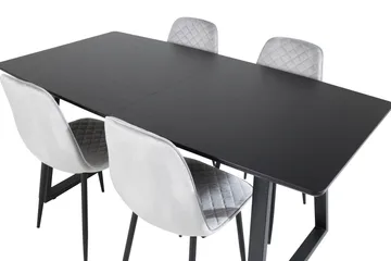 Spisegruppe Venture Home Inca spisegruppe uttrekkbar 160 cm rektangulær med 4 Polar-stoler Svart/grå - Møbler - Bord - Spisegrupper