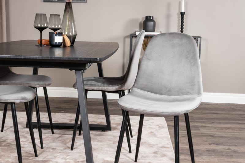 Spisegruppe Venture Home Inca spisegruppe uttrekkbar 160 cm rektangulær med 4 Polar-stoler Svart/Lys grå - Møbler - Bord - Spisegrupper