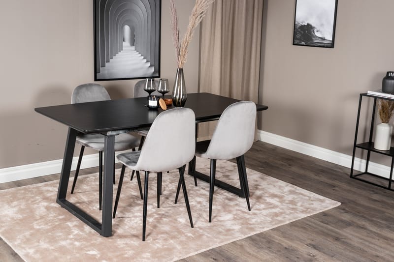 Spisegruppe Venture Home Inca spisegruppe uttrekkbar 160 cm rektangulær med 4 Polar-stoler Svart/Lys grå - Møbler - Bord - Spisegrupper