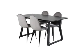 Spisegruppe Venture Home Inca spisegruppe uttrekkbar 160 cm rektangulær med 4 Polar-stoler Svart/Lys grå - Møbler - Bord - Spisegrupper