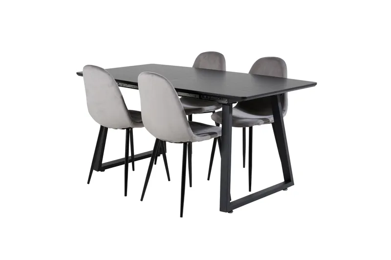 Spisegruppe Venture Home Inca spisegruppe uttrekkbar 160 cm rektangulær med 4 Polar-stoler Svart/Lys grå - Møbler - Bord - Spisegrupper
