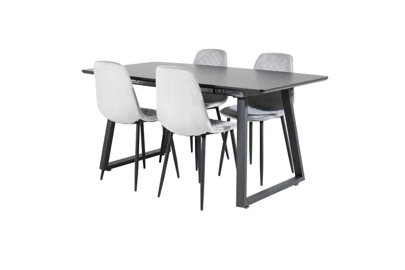 Spisegruppe Venture Home Inca spisegruppe uttrekkbar 160 cm rektangulær med 4 Polar-stoler Svart/grå - Møbler - Bord - Spisegrupper