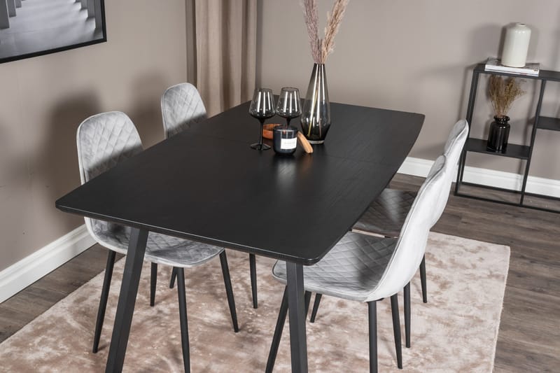 Spisegruppe Venture Home Inca spisegruppe uttrekkbar 160 cm rektangulær med 4 Polar-stoler Svart/grå - Møbler - Bord - Spisegrupper