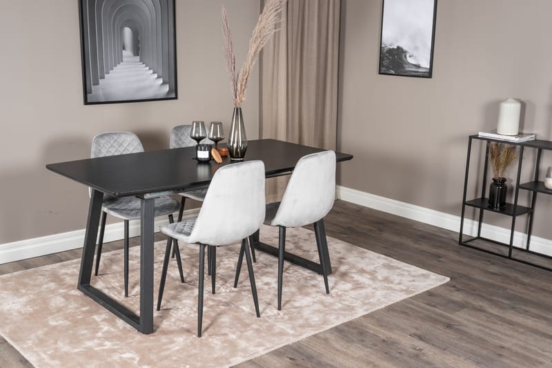 Spisegruppe Venture Home Inca spisegruppe uttrekkbar 160 cm rektangulær med 4 Polar-stoler Svart/grå - Møbler - Bord - Spisegrupper