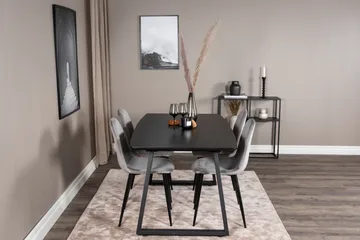 Spisegruppe Venture Home Inca spisegruppe uttrekkbar 160 cm rektangulær med 4 Polar-stoler Svart/Lys grå - Møbler - Bord - Spisegrupper