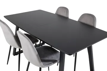 Spisegruppe Venture Home Inca spisegruppe uttrekkbar 160 cm rektangulær med 4 Polar-stoler Svart/Lys grå - Møbler - Bord - Spisegrupper