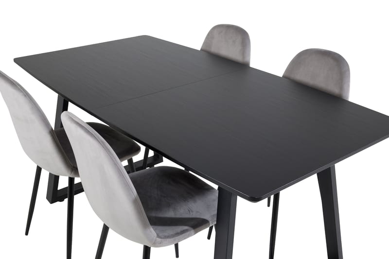 Spisegruppe Venture Home Inca spisegruppe uttrekkbar 160 cm rektangulær med 4 Polar-stoler Svart/Lys grå - Møbler - Bord - Spisegrupper