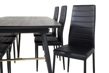 Spisegruppe Venture Home Irunea spisegruppe uttrekkbar 180–220 cm rektangulær med 6 Zovese-stoler Svart/GULL - Møbler - Bord - Spisegrupper