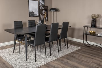 Spisegruppe Venture Home Irunea spisegruppe uttrekkbar 180–220 cm rektangulær med 6 Zovese-stoler Svart/GULL - Møbler - Bord - Spisegrupper
