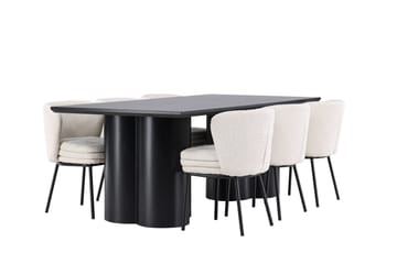 Spisegruppe Venture Home Olivia spisegruppe 210 cm rektangulær med 6 Agnes-stoler Svart/Hvit/Svart - Møbler - Bord - Spisegrupper