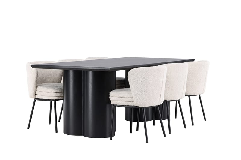 Spisegruppe Venture Home Olivia spisegruppe 210 cm rektangulær med 6 Agnes-stoler Svart/Hvit/Svart - Møbler - Bord - Spisegrupper