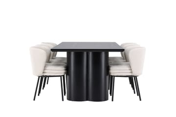 Spisegruppe Venture Home Olivia spisegruppe 210 cm rektangulær med 6 Agnes-stoler Svart/Hvit/Svart - Møbler - Bord - Spisegrupper