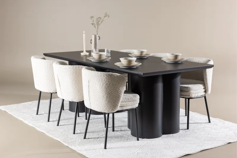 Spisegruppe Venture Home Olivia spisegruppe 210 cm rektangulær med 6 Agnes-stoler Svart/Hvit/Svart - Møbler - Bord - Spisegrupper