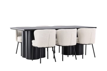 Spisegruppe Venture Home Olivia spisegruppe 210 cm rektangulær med 6 Agnes-stoler Svart/Hvit/Svart - Møbler - Bord - Spisegrupper