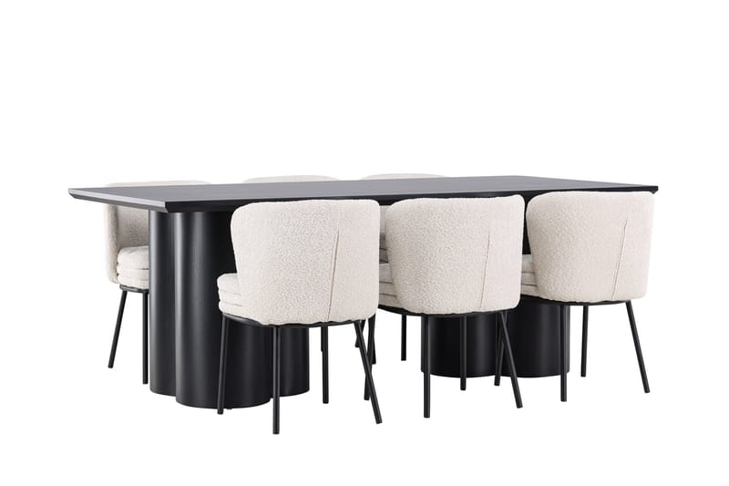 Spisegruppe Venture Home Olivia spisegruppe 210 cm rektangulær med 6 Agnes-stoler Svart/Hvit/Svart - Møbler - Bord - Spisegrupper