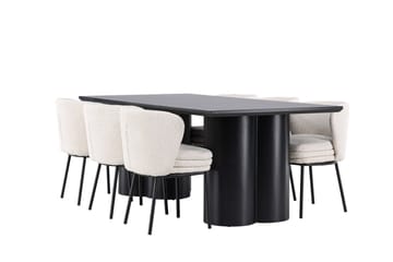 Spisegruppe Venture Home Olivia spisegruppe 210 cm rektangulær med 6 Agnes-stoler Svart/Hvit/Svart - Møbler - Bord - Spisegrupper