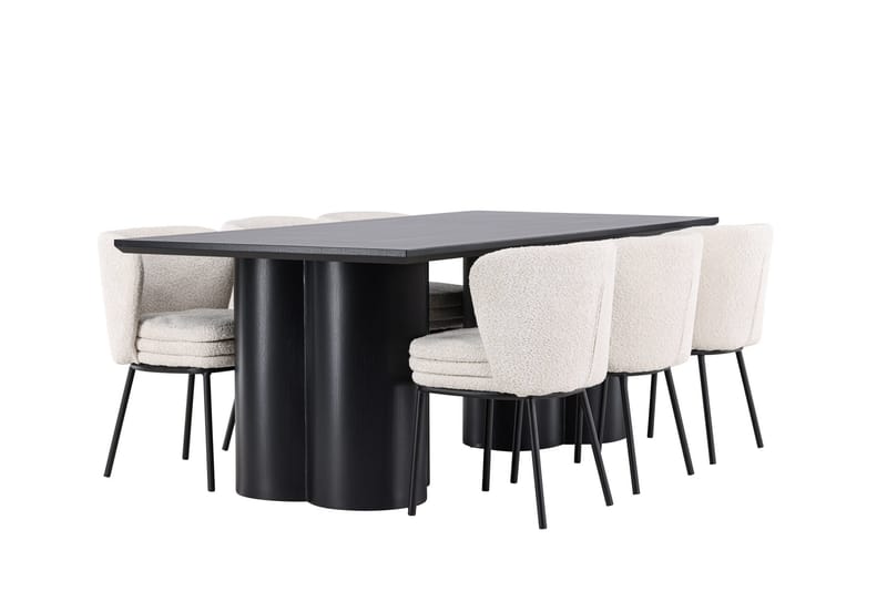Spisegruppe Venture Home Olivia spisegruppe 210 cm rektangulær med 6 Agnes-stoler Svart/Hvit/Svart - Møbler - Bord - Spisegrupper