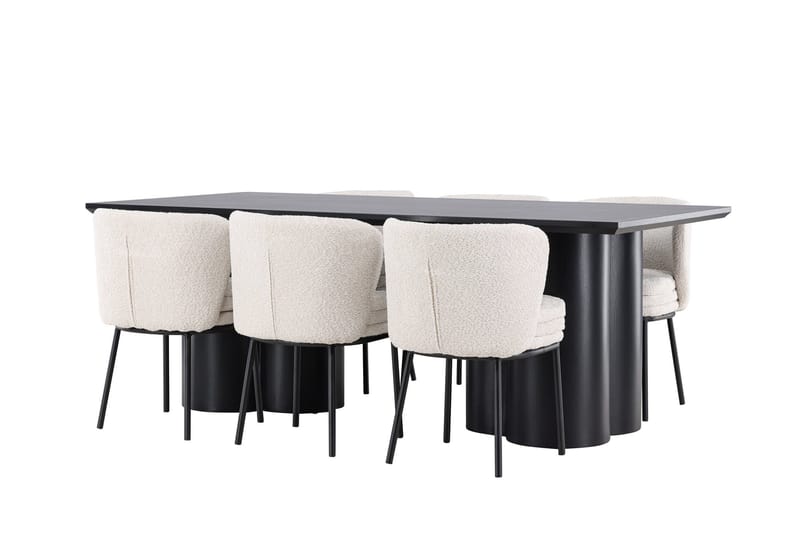 Spisegruppe Venture Home Olivia spisegruppe 210 cm rektangulær med 6 Agnes-stoler Svart/Hvit/Svart - Møbler - Bord - Spisegrupper