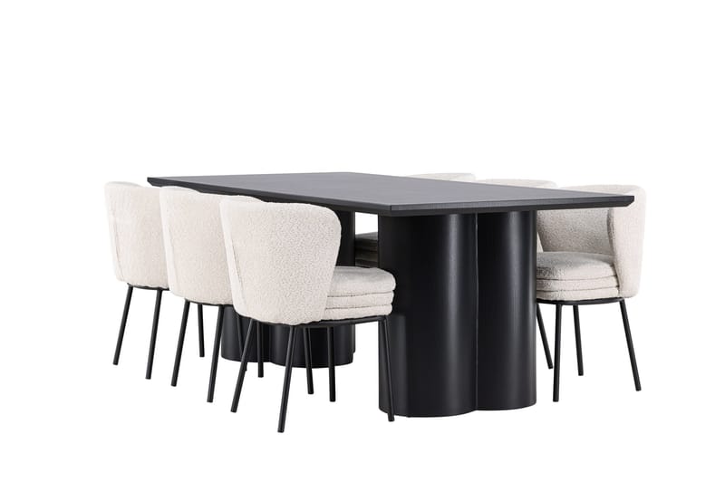 Spisegruppe Venture Home Olivia spisegruppe 210 cm rektangulær med 6 Agnes-stoler Svart/Hvit/Svart - Møbler - Bord - Spisegrupper