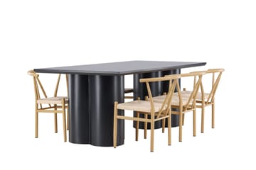 Spisegruppe Venture Home Olivia spisegruppe 210 cm rektangulær med 6 Alfons-stoler Svart/Beige/Brun - Møbler - Bord - Spisegrupper