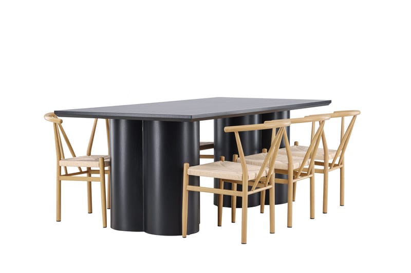 Spisegruppe Venture Home Olivia spisegruppe 210 cm rektangulær med 6 Alfons-stoler Svart/Beige/Brun - Møbler - Bord - Spisegrupper
