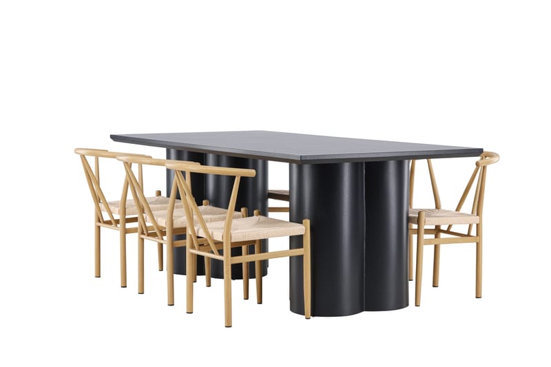 Spisegruppe Venture Home Olivia spisegruppe 210 cm rektangulær med 6 Alfons-stoler Svart/Beige/Brun - Møbler - Bord - Spisegrupper