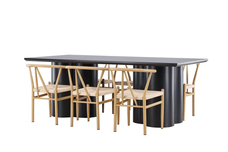 Spisegruppe Venture Home Olivia spisegruppe 210 cm rektangulær med 6 Alfons-stoler Svart/Beige/Brun - Møbler - Bord - Spisegrupper