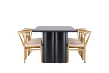 Spisegruppe Venture Home Olivia spisegruppe 210 cm rektangulær med 6 Alfons-stoler Svart/Beige/Brun - Møbler - Bord - Spisegrupper