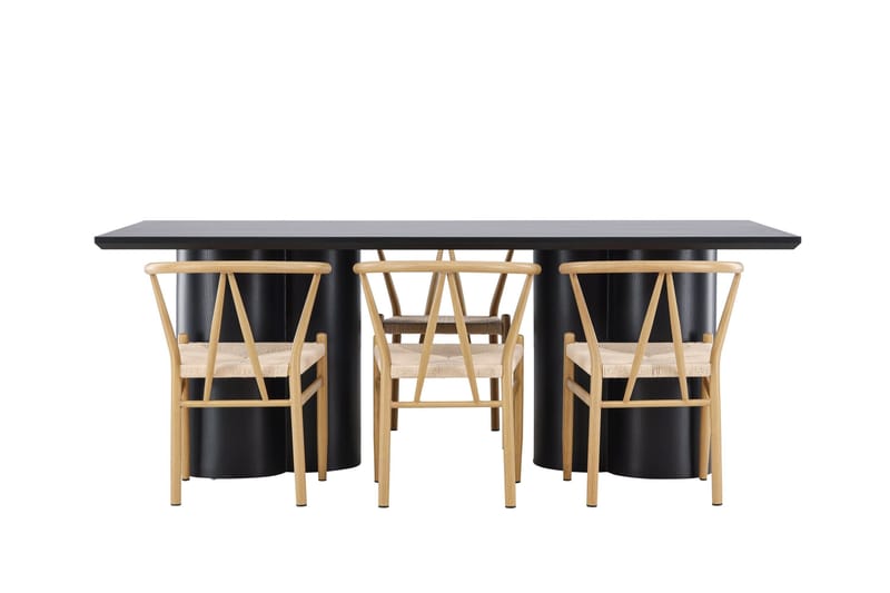 Spisegruppe Venture Home Olivia spisegruppe 210 cm rektangulær med 6 Alfons-stoler Svart/Beige/Brun - Møbler - Bord - Spisegrupper