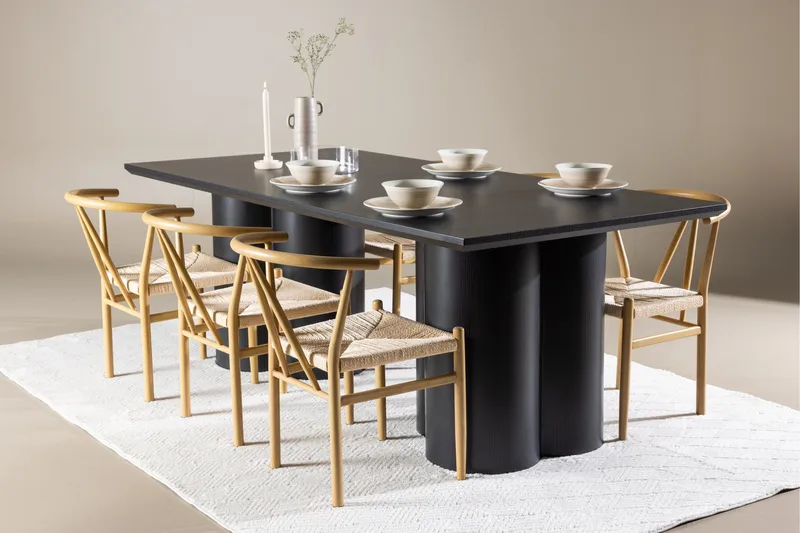 Spisegruppe Venture Home Olivia spisegruppe 210 cm rektangulær med 6 Alfons-stoler Svart/Beige/Brun - Møbler - Bord - Spisegrupper