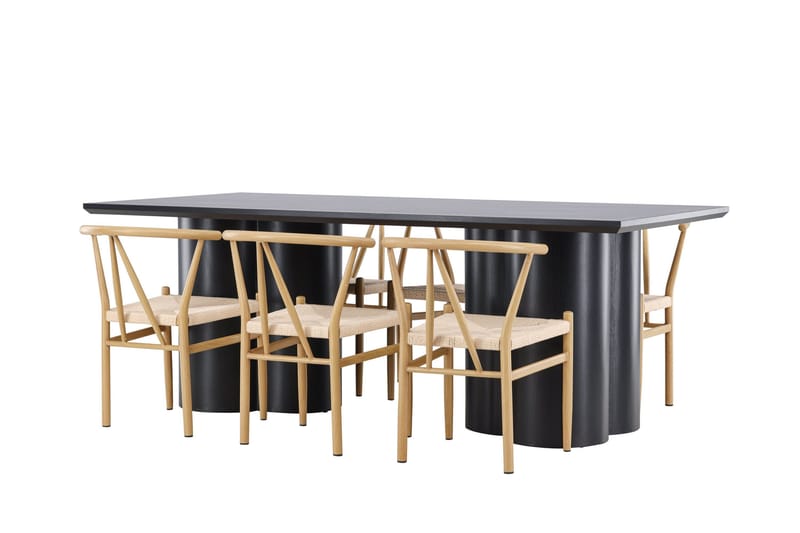 Spisegruppe Venture Home Olivia spisegruppe 210 cm rektangulær med 6 Alfons-stoler Svart/Beige/Brun - Møbler - Bord - Spisegrupper