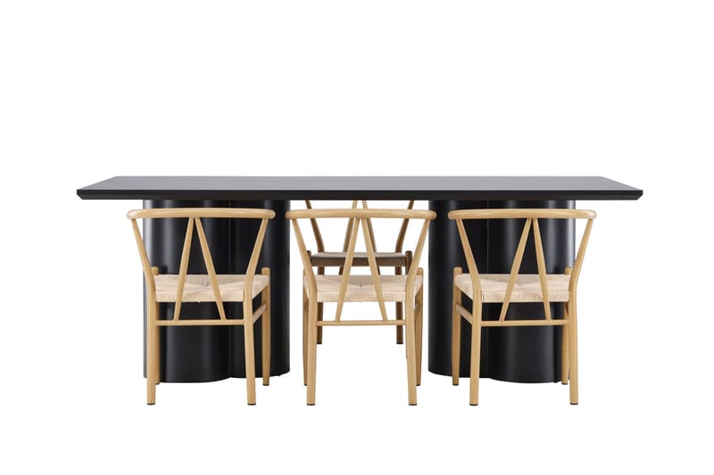 Spisegruppe Venture Home Olivia spisegruppe 210 cm rektangulær med 6 Alfons-stoler Svart/Beige/Brun - Møbler - Bord - Spisegrupper